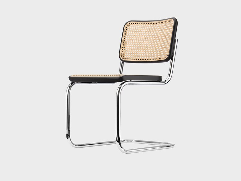 Origineel ontwerp Thonet Thonet stoel met verchroomd frame, geweven zitting en rugleuning